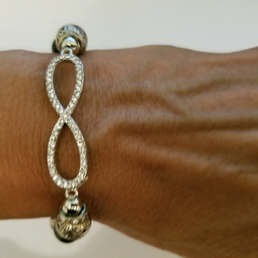 Black Bead Stretchy Bracelet,Pave crysta stones